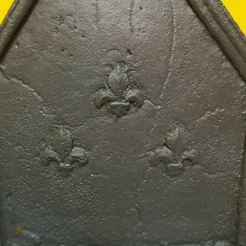 Plaque de cheminée vintage en fonte française avec Fleur de Lile des Bourbons
