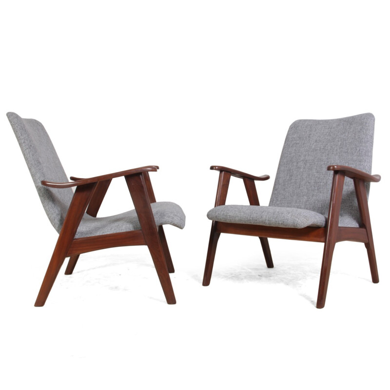 Pair of Dutch lounge armchairs in teak - 1960s