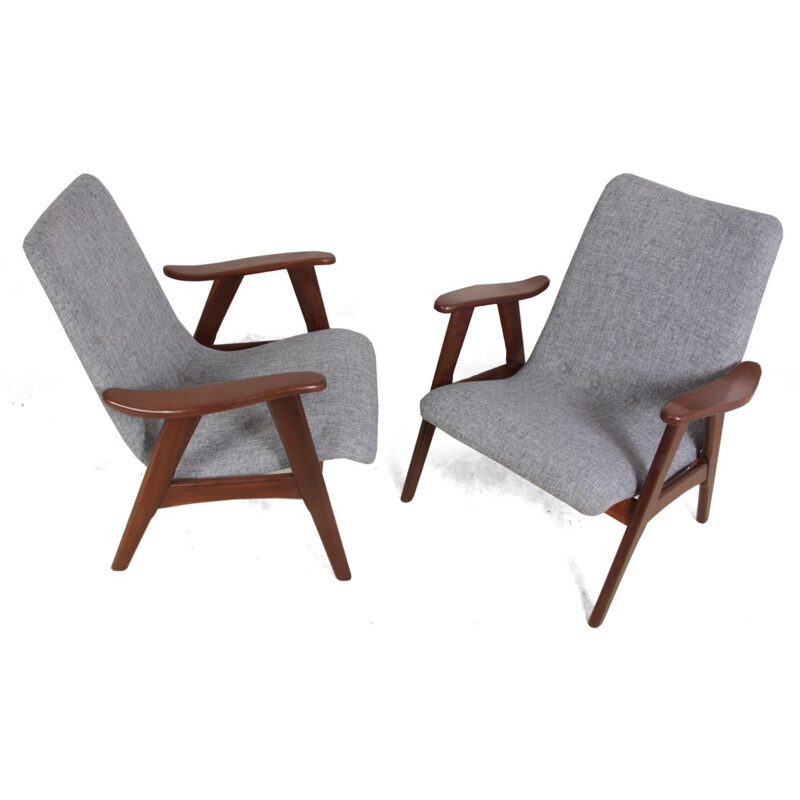 Pair of Dutch lounge armchairs in teak - 1960s