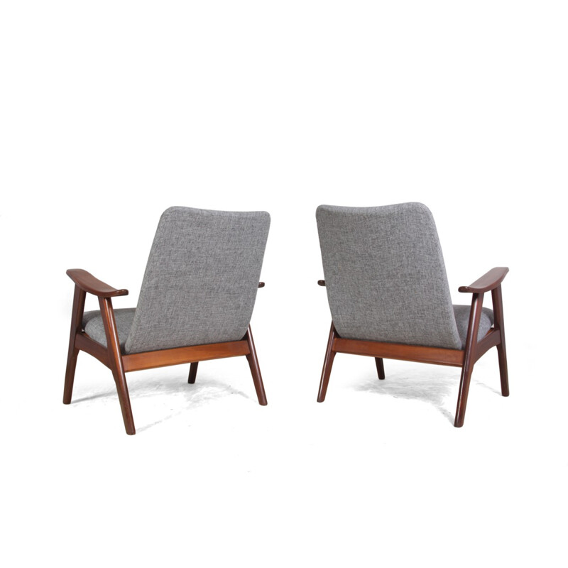 Pair of Dutch lounge armchairs in teak - 1960s