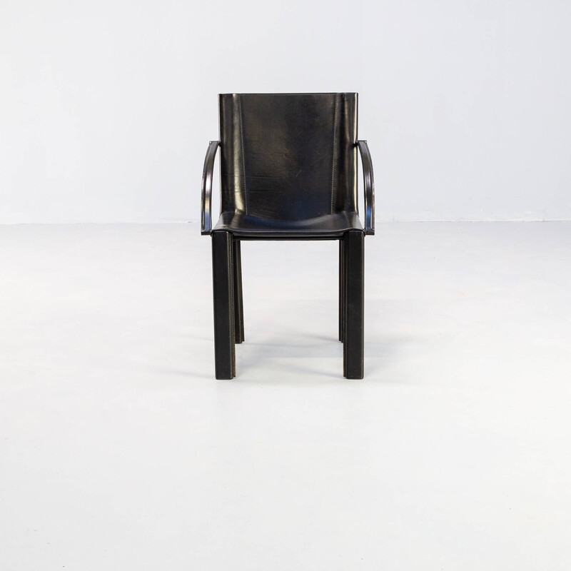 Set di 4 sedie da pranzo vintage in pelle nera di Carlo Bartoli per Matteo Grassi