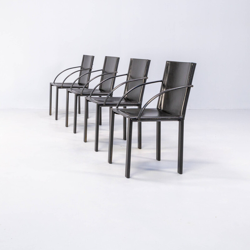 Set of 4 vintage black leather dining chairs by Carlo Bartoli for Matteo Grassi