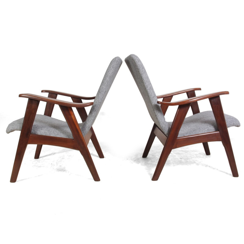 Pair of Dutch lounge armchairs in teak - 1960s