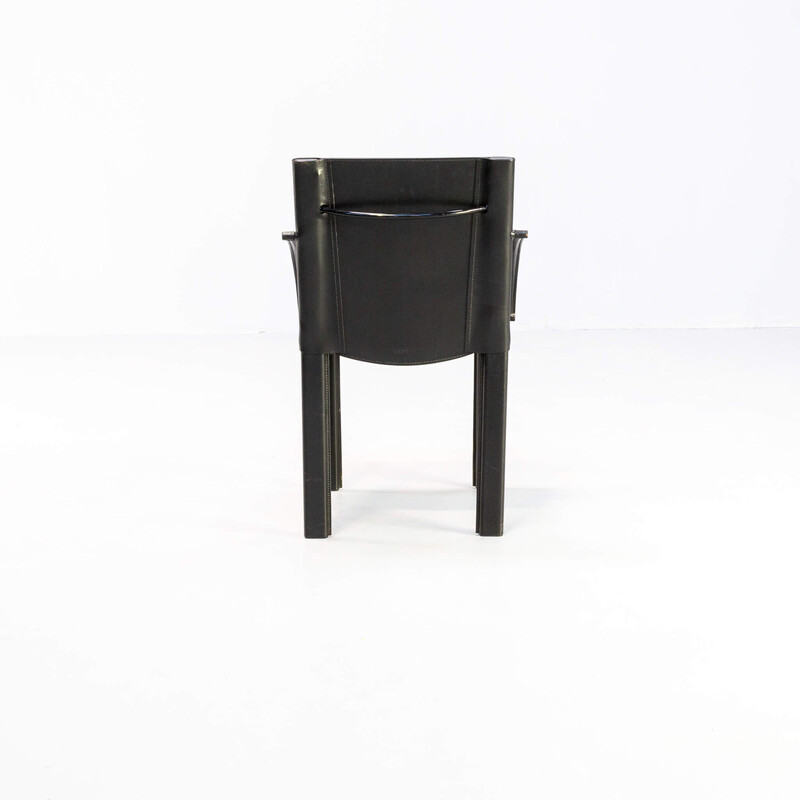 Ensemble de 4 chaises vintage en cuir noir par Carlo Bartoli pour Matteo Grassi