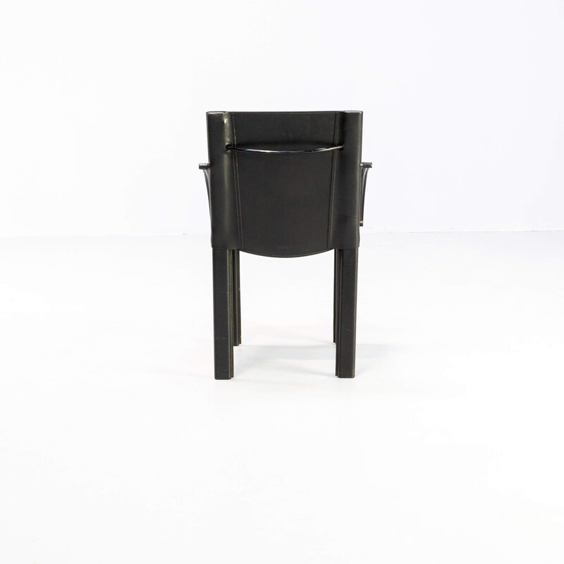 Set of 4 vintage black leather dining chairs by Carlo Bartoli for Matteo Grassi