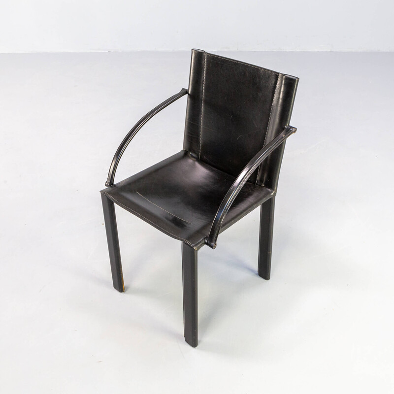 Conjunto de 4 cadeiras de jantar em couro preto vintage de Carlo Bartoli para Matteo Grassi