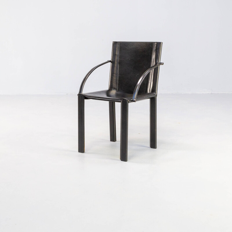 4 Esszimmerstühle aus schwarzem Vintage-Leder von Carlo Bartoli für Matteo Grassi