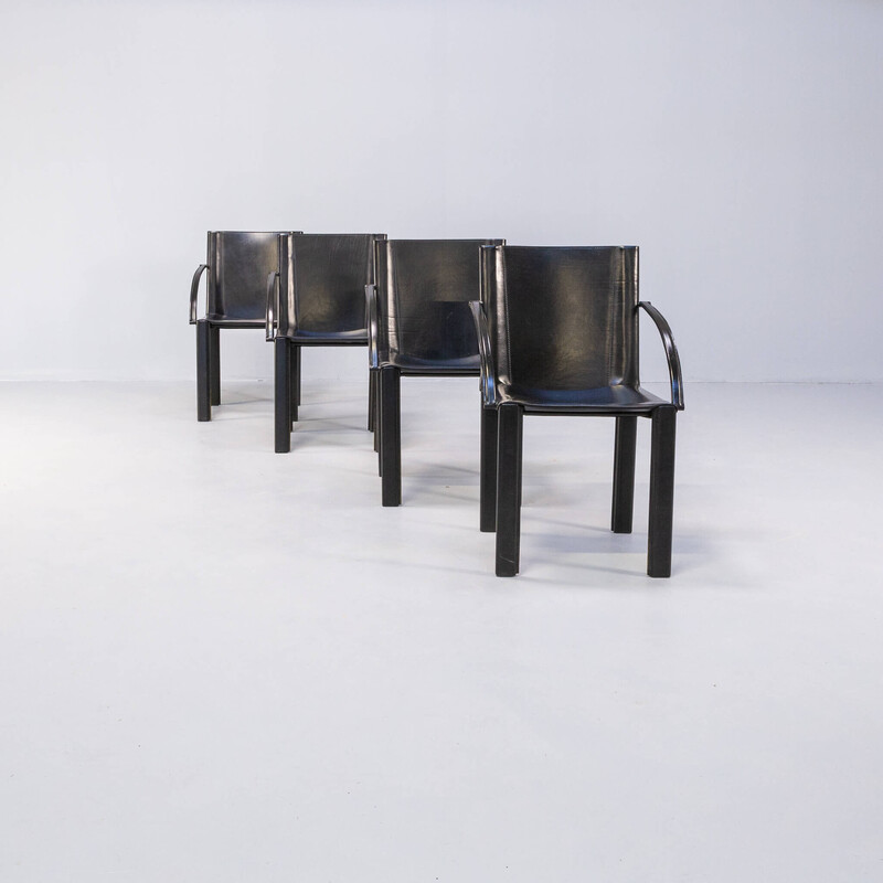 Set of 4 vintage black leather dining chairs by Carlo Bartoli for Matteo Grassi