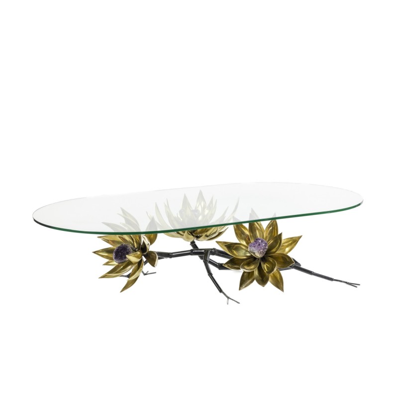 Table basse vintage en bronze et verre, 1970