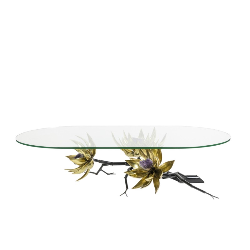 Vintage bronze and glass coffee table, 1970