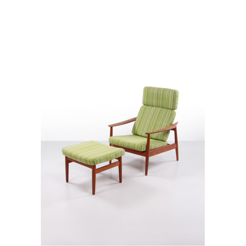 Fauteuil vintage modèle Fd164 avec ottoman par Arne Vodder, Danemark 1960