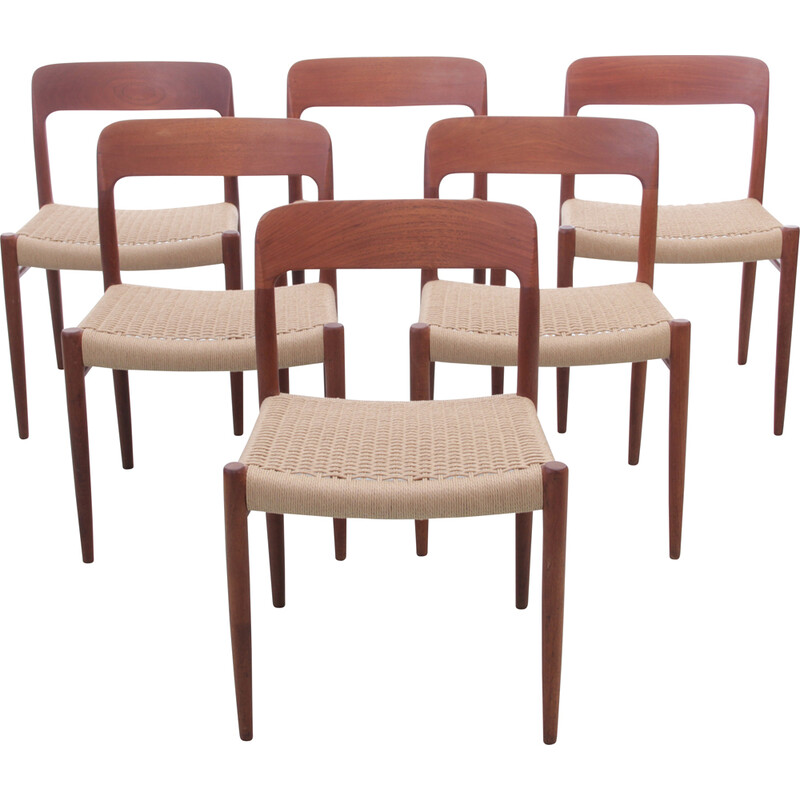 Set di 6 sedie scandinave vintage in teak modello 75 di Niels O. Møller
