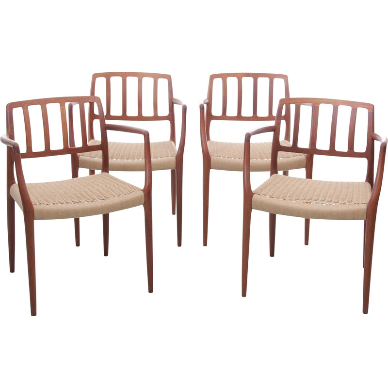 Set of 4 Scandinavian vintage armchairs model 66 in teak by Niels O. Møller