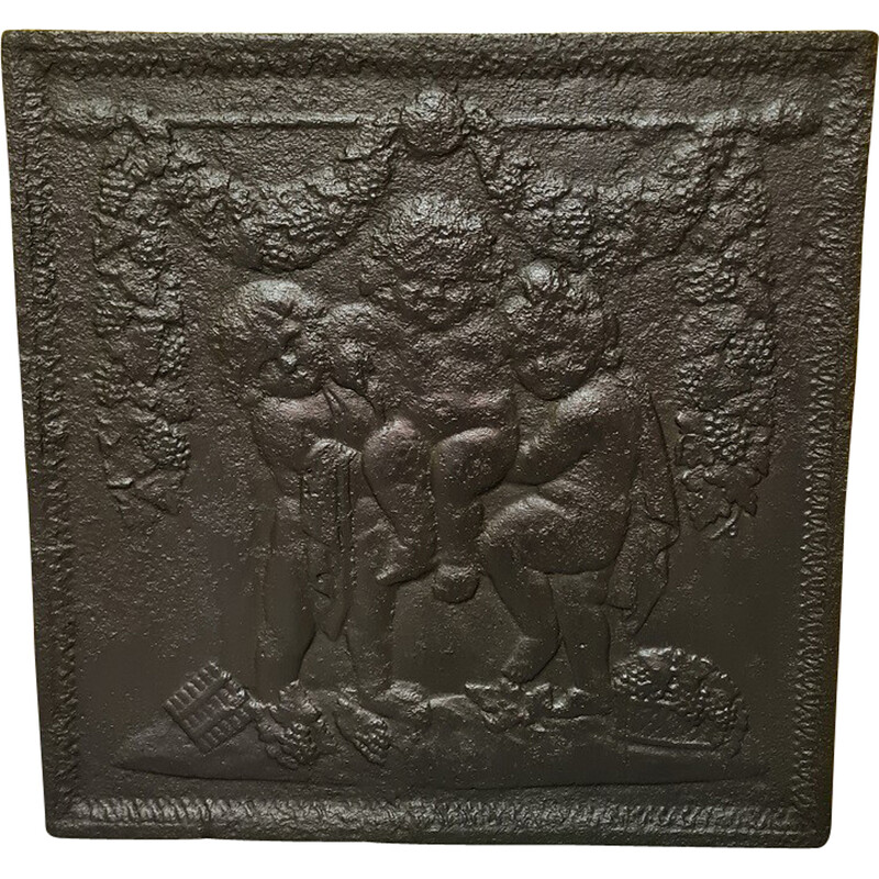 French vintage cast iron fireback with putti