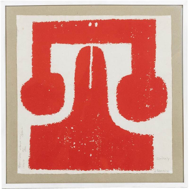 Vintage abstracte litho genummerd en gesigneerd, 1970
