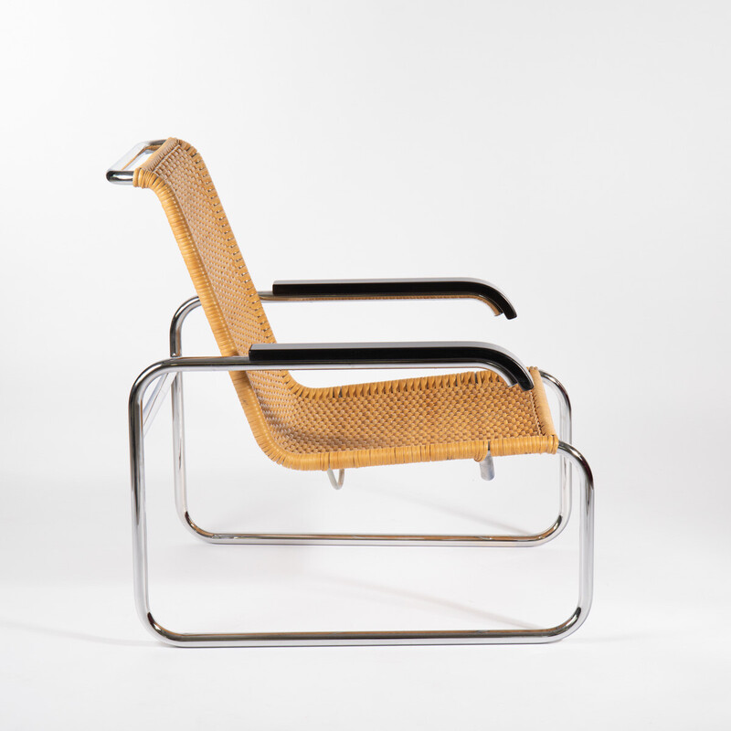 Vintage Bauhaus fauteuil met vlechtwerk