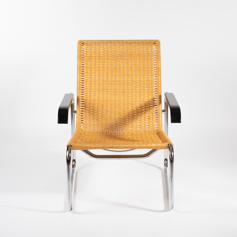 Vintage Bauhaus fauteuil met vlechtwerk