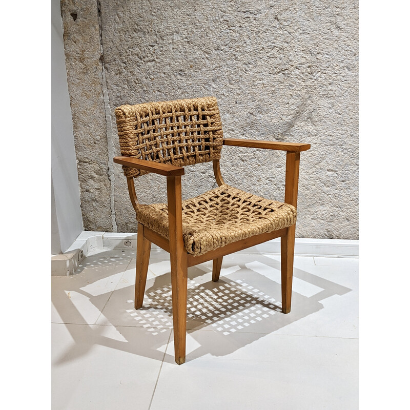 Vintage fauteuil in geweven touw van Adrien Audoux en Frida Minet, 1950