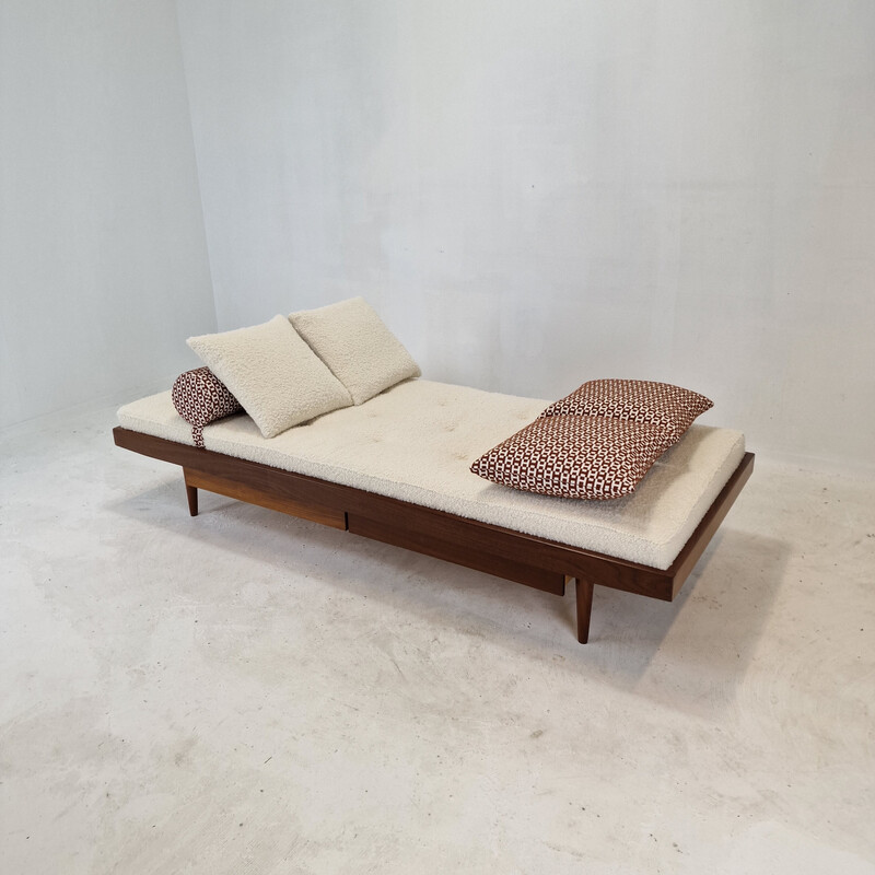 Lettino vintage in teak con cuscini e bolster Hermes, Paesi Bassi 1960