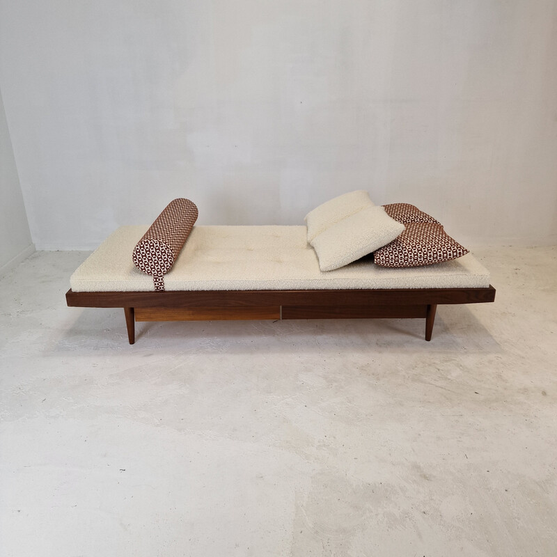 Vintage teakhouten daybed met Hermes kussens en bolster, Nederland 1960