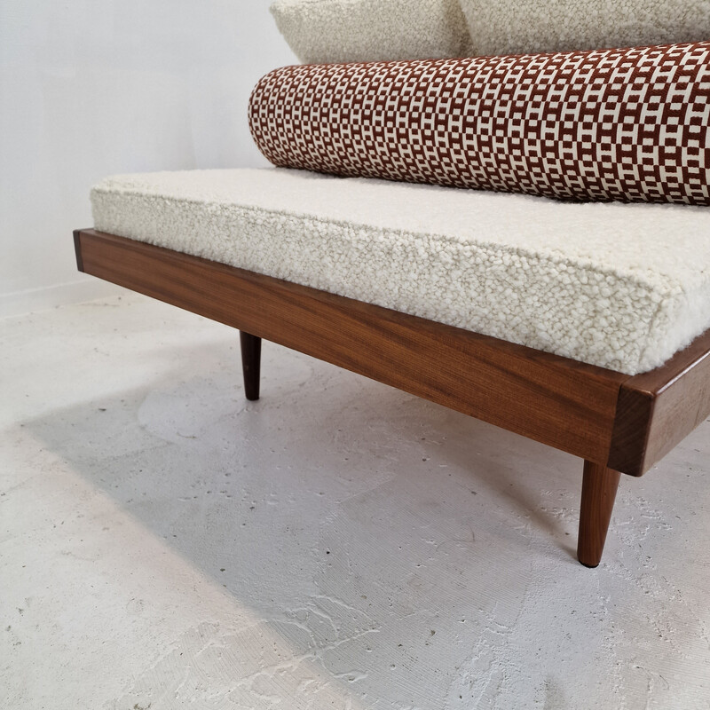 Lettino vintage in teak con cuscini e bolster Hermes, Paesi Bassi 1960