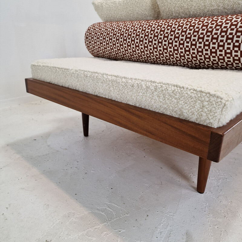 Vintage teak daybed with Hermes cushions and bolster, Netherlands 1960s