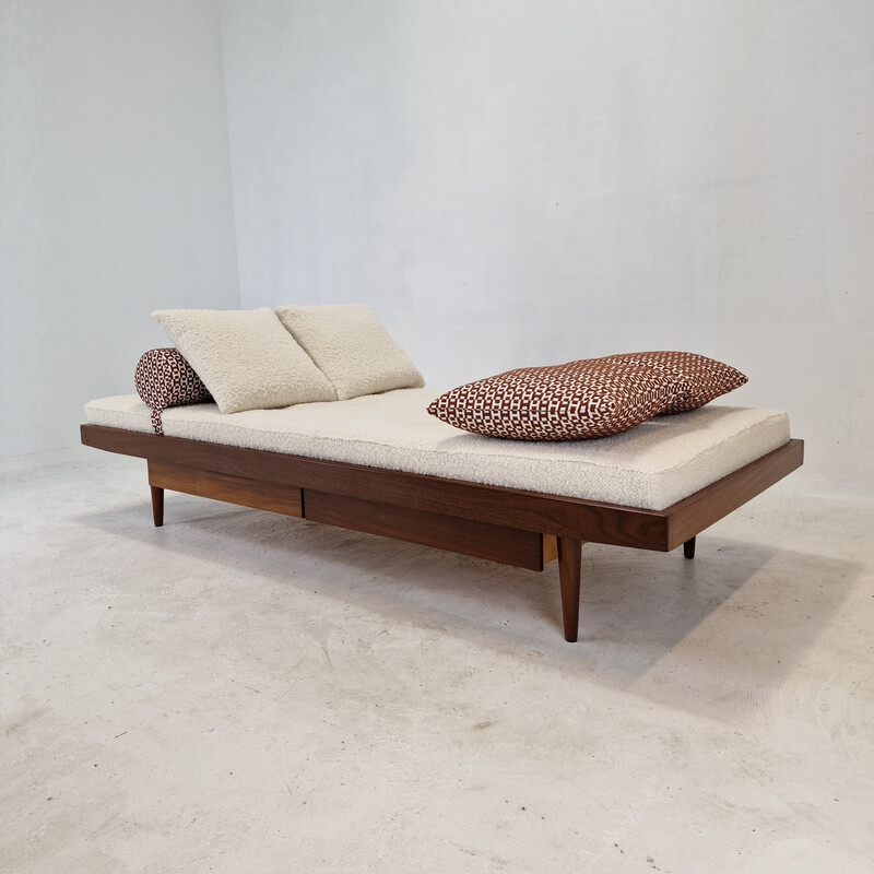 Vintage teak daybed with Hermes cushions and bolster, Netherlands 1960s