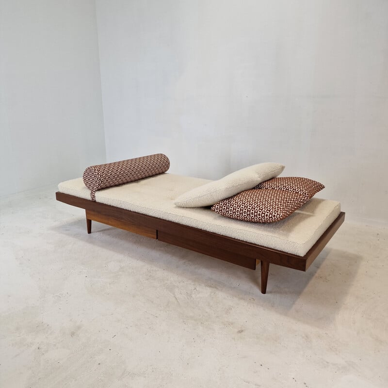 Vintage teak daybed with Hermes cushions and bolster, Netherlands 1960s