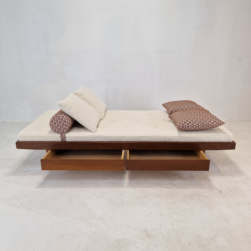 Vintage teak daybed with Hermes cushions and bolster, Netherlands 1960s