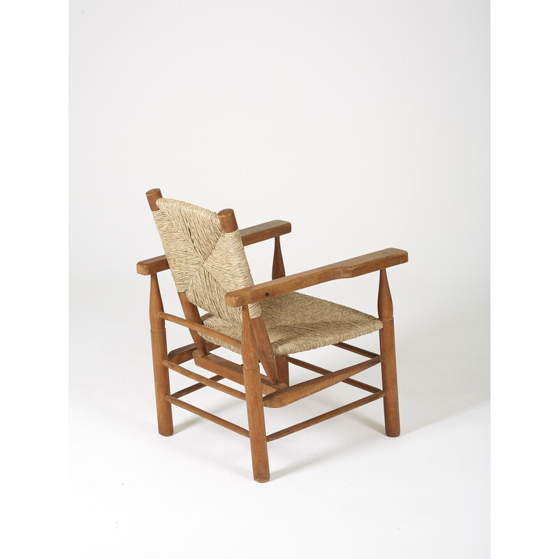 Sillón vintage de paja de Pierre Jeanneret, 1940