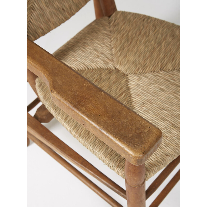 Vintage straw armchair by Pierre Jeanneret, 1940