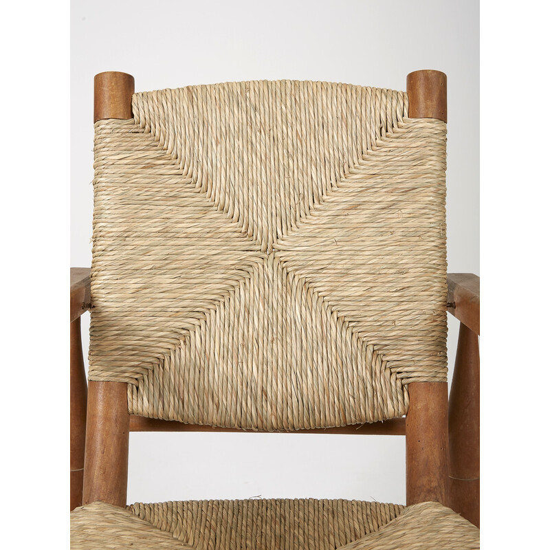 Vintage strooien fauteuil van Pierre Jeanneret, 1940
