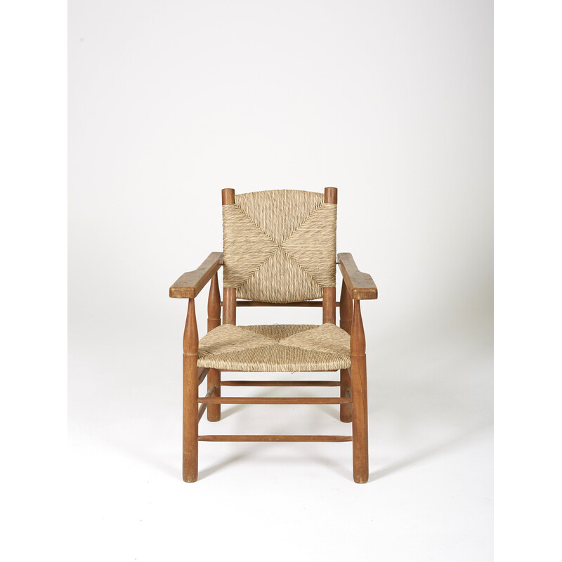 Vintage-Sessel aus Stroh von Pierre Jeanneret, 1940