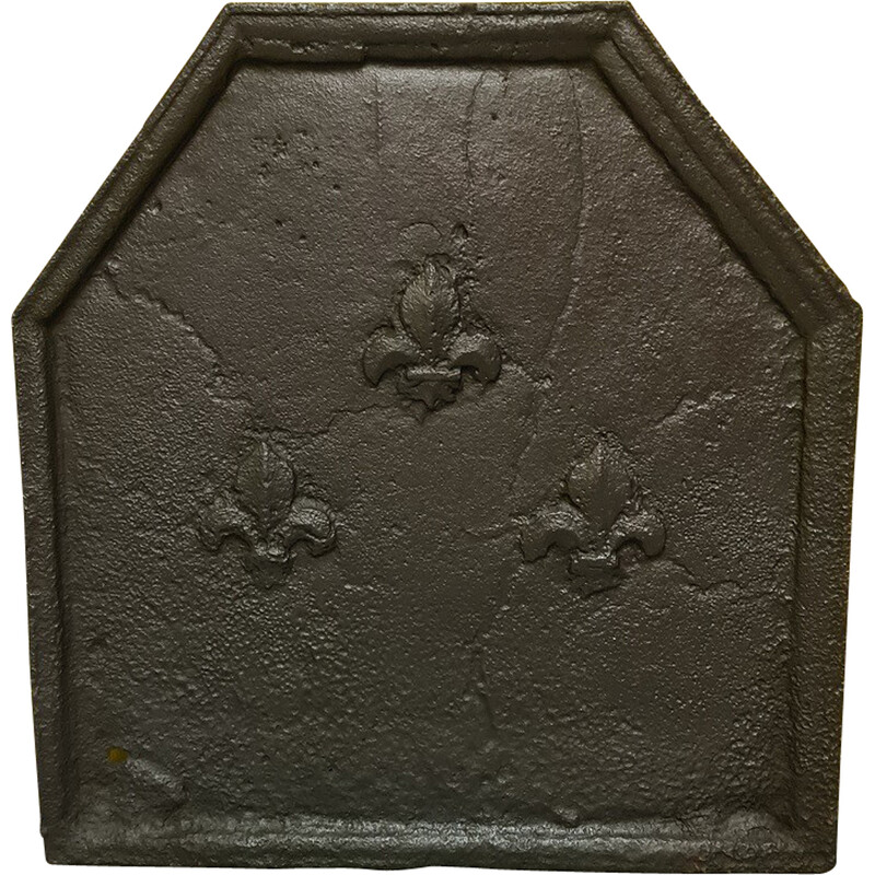 Vintage French cast iron fireback with Fleur de Lile of the Bourbon