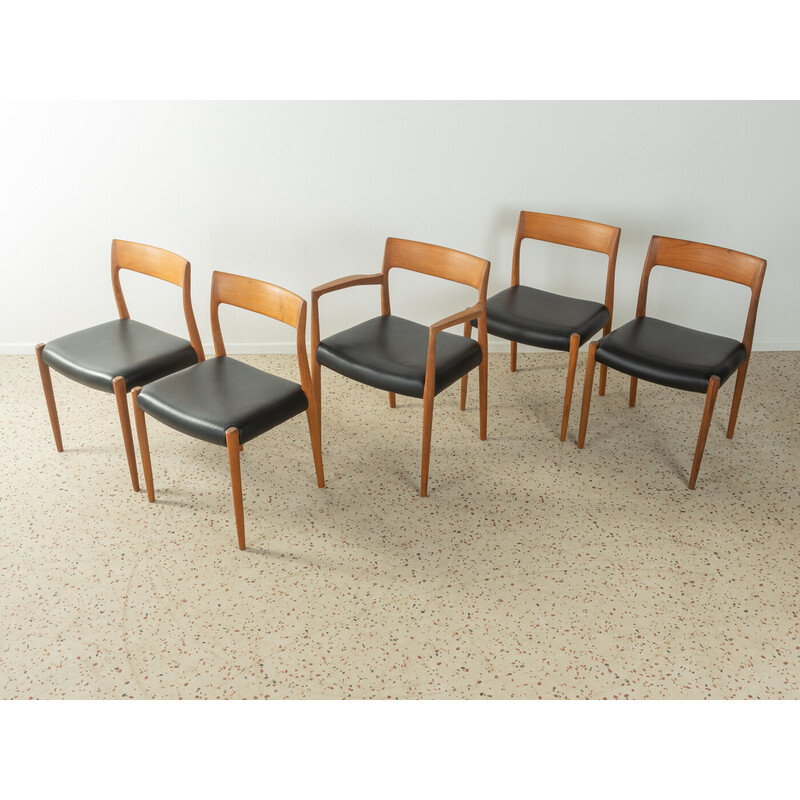 Set of 5 vintage dining chairs by Nils O. Møller for J.L. Møllers Møbelfabrik, Denmark 1950s