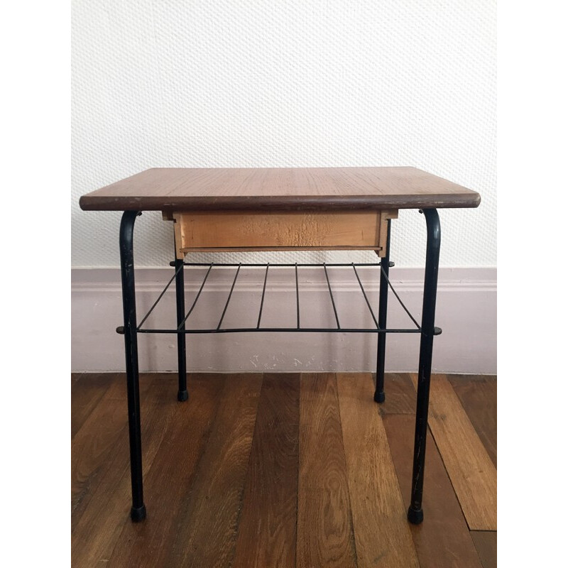 Bedside table in metal and wood with drawer - 1960s