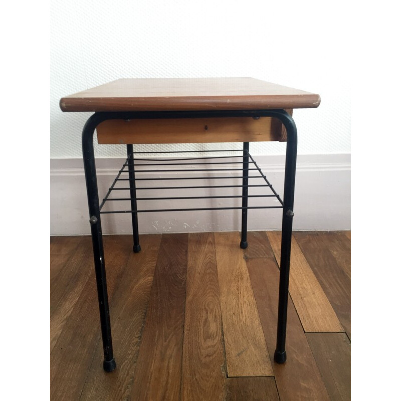 Bedside table in metal and wood with drawer - 1960s