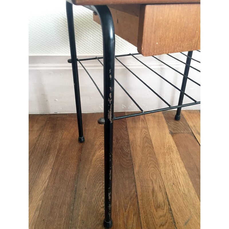 Bedside table in metal and wood with drawer - 1960s