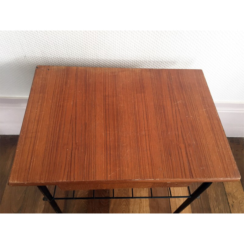 Bedside table in metal and wood with drawer - 1960s