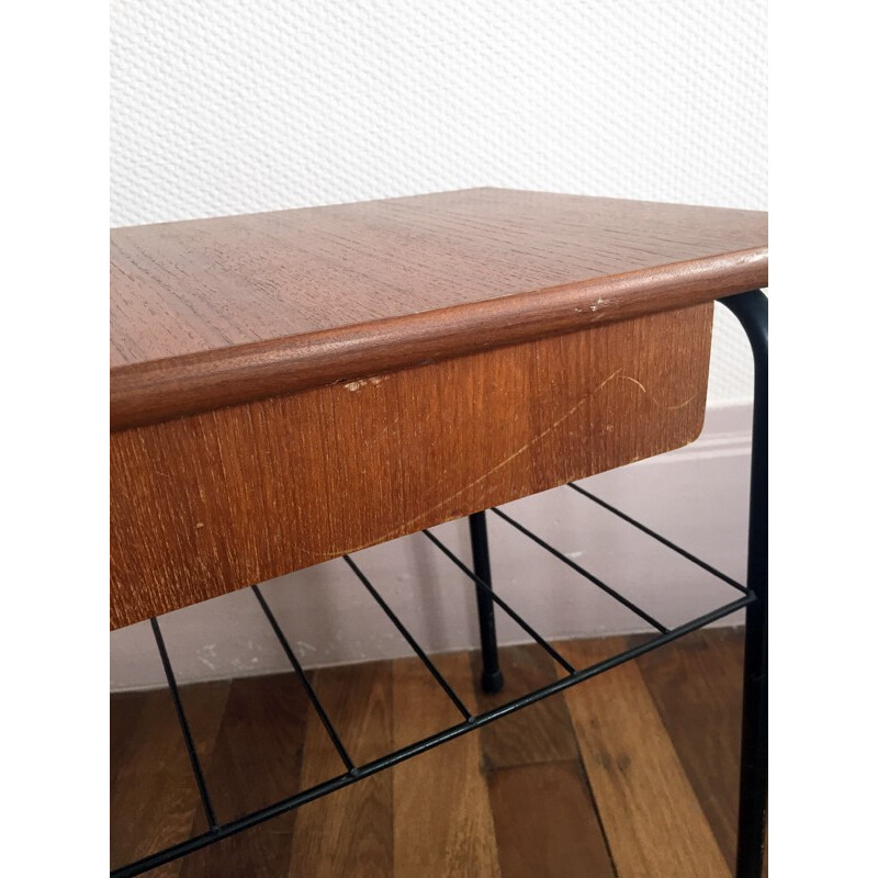 Table de chevet en bois et métal avec tiroir - 1960