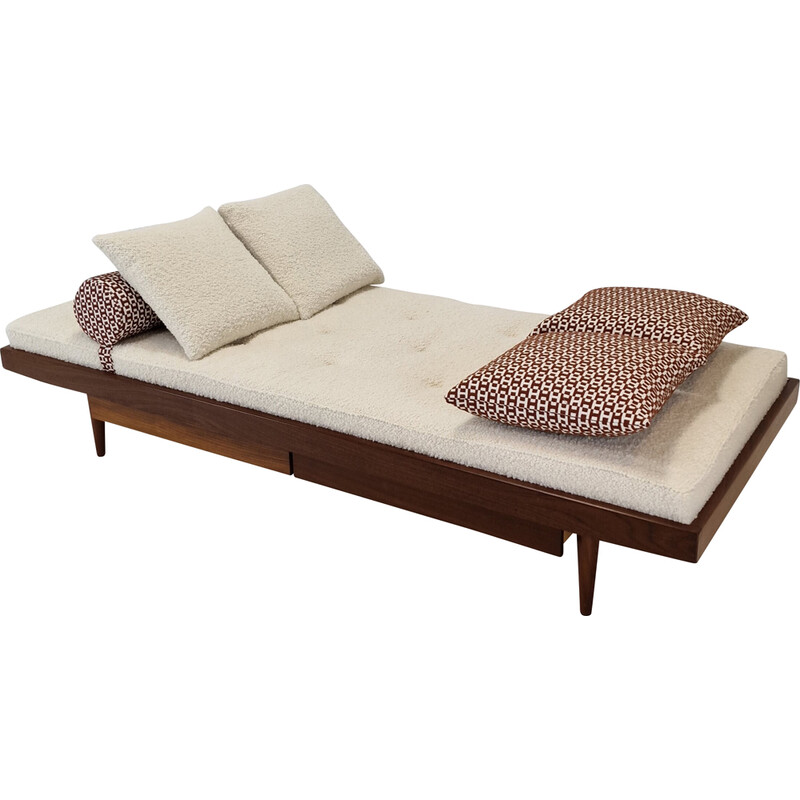 Lettino vintage in teak con cuscini e bolster Hermes, Paesi Bassi 1960