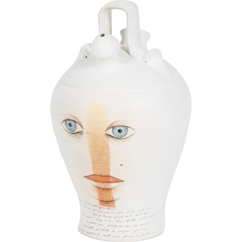 Vase vintage en terre cuite peinte