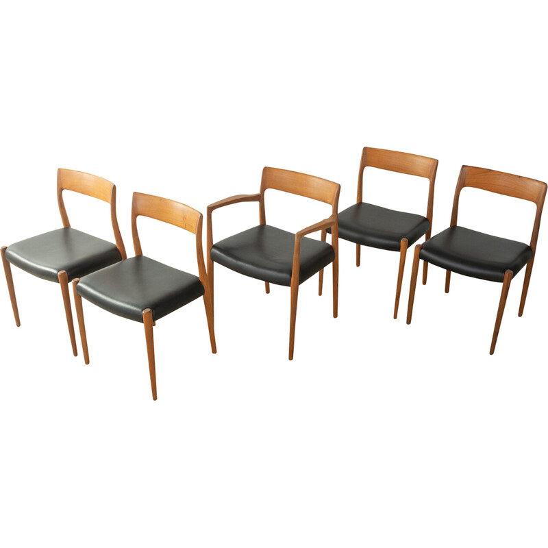 Set of 5 vintage dining chairs by Nils O. Møller for J.L. Møllers Møbelfabrik, Denmark 1950s