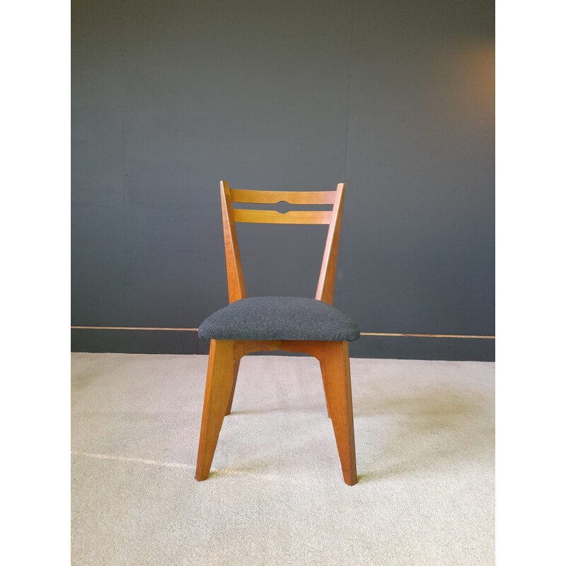 Vintage French chair in solid oakwood by Guillerme and Chambron, 1960