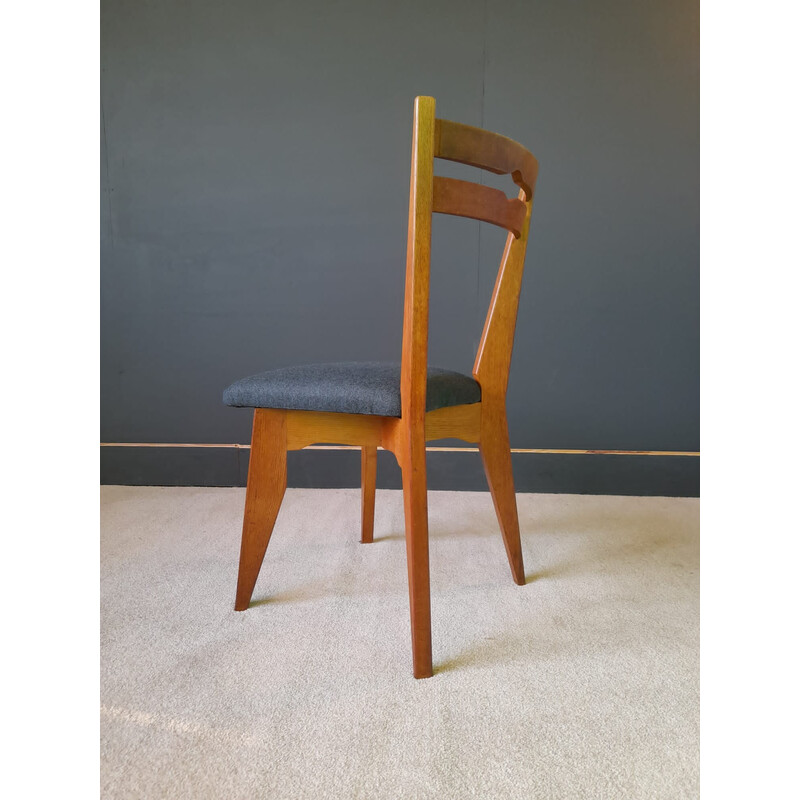 Cadeira francesa de carvalho maciço Vintage de Guillerme e Chambron, 1960