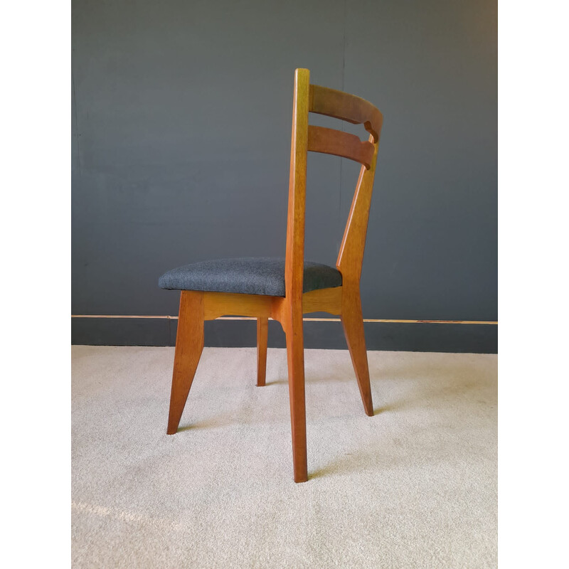 Chaise francaise vintage en chêne massif par Guillerme et Chambron, 1960