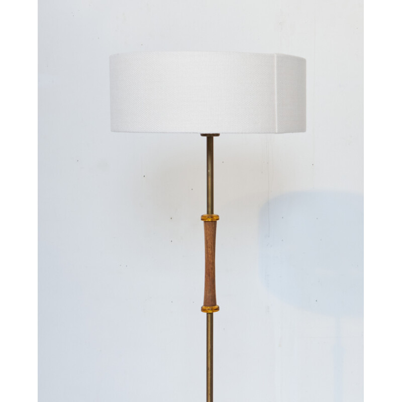 Vintage glass and brass floor lamp by Carl Fagerlund for Orrefors, Sweden 1960