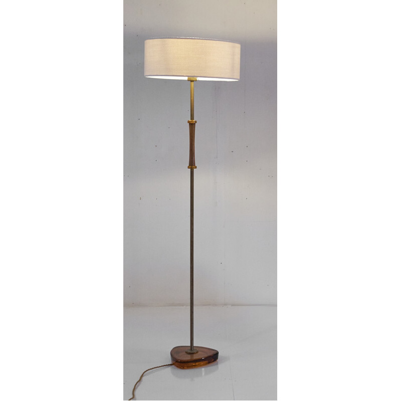 Lampada da terra vintage in vetro e ottone di Carl Fagerlund per Orrefors, Svezia 1960