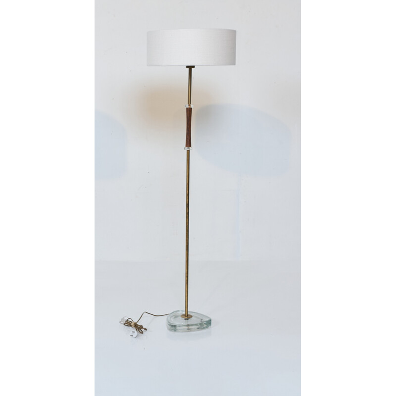 Vintage glass and brass floor lamp by Carl Fagerlund for Orrefors, Sweden 1960