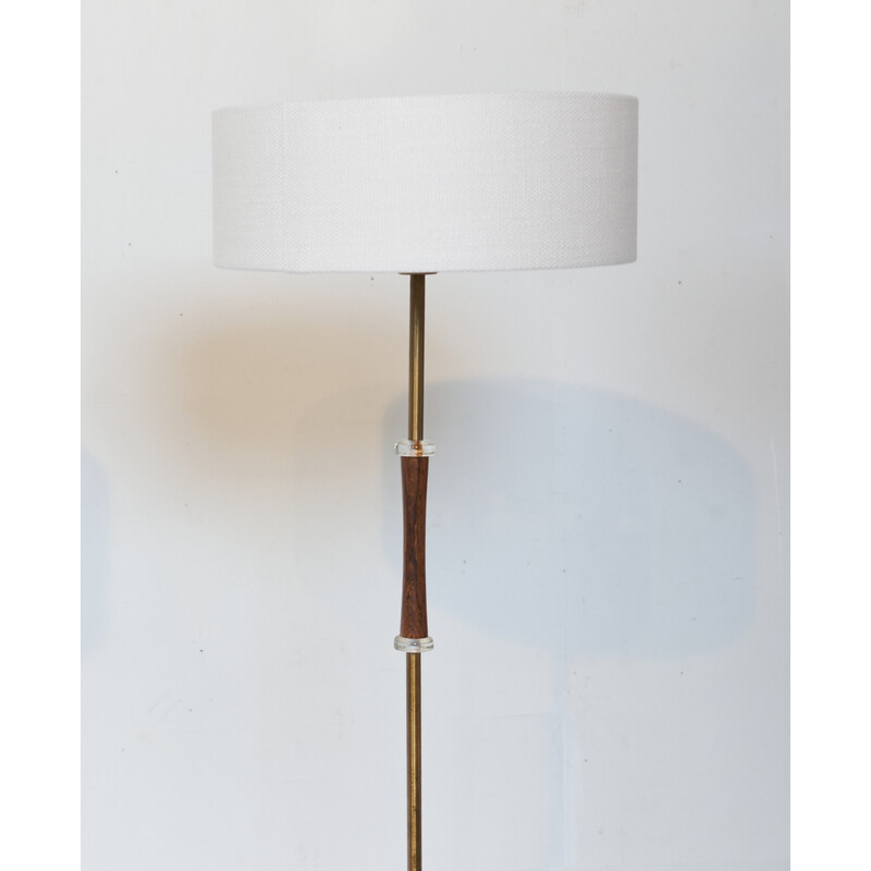 Vintage glass and brass floor lamp by Carl Fagerlund for Orrefors, Sweden 1960